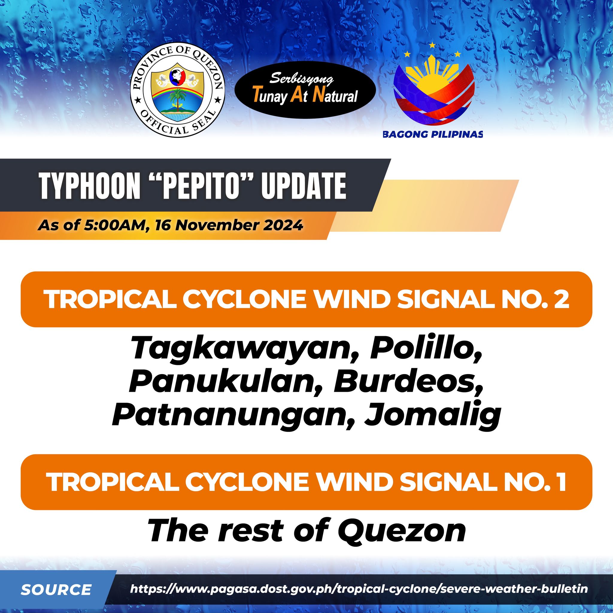 Typhoon “Pepito” Update as of 5:00am, 16 November 2024