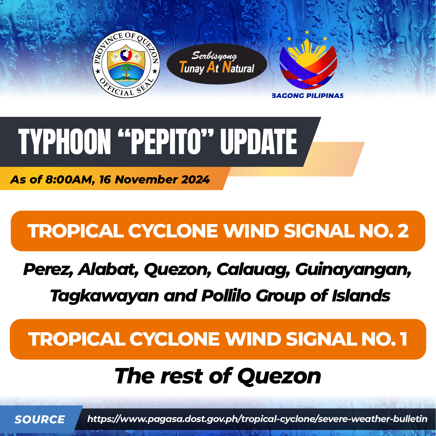 Typhoon “Pepito” Update as of 8:00am, 16 November 2024