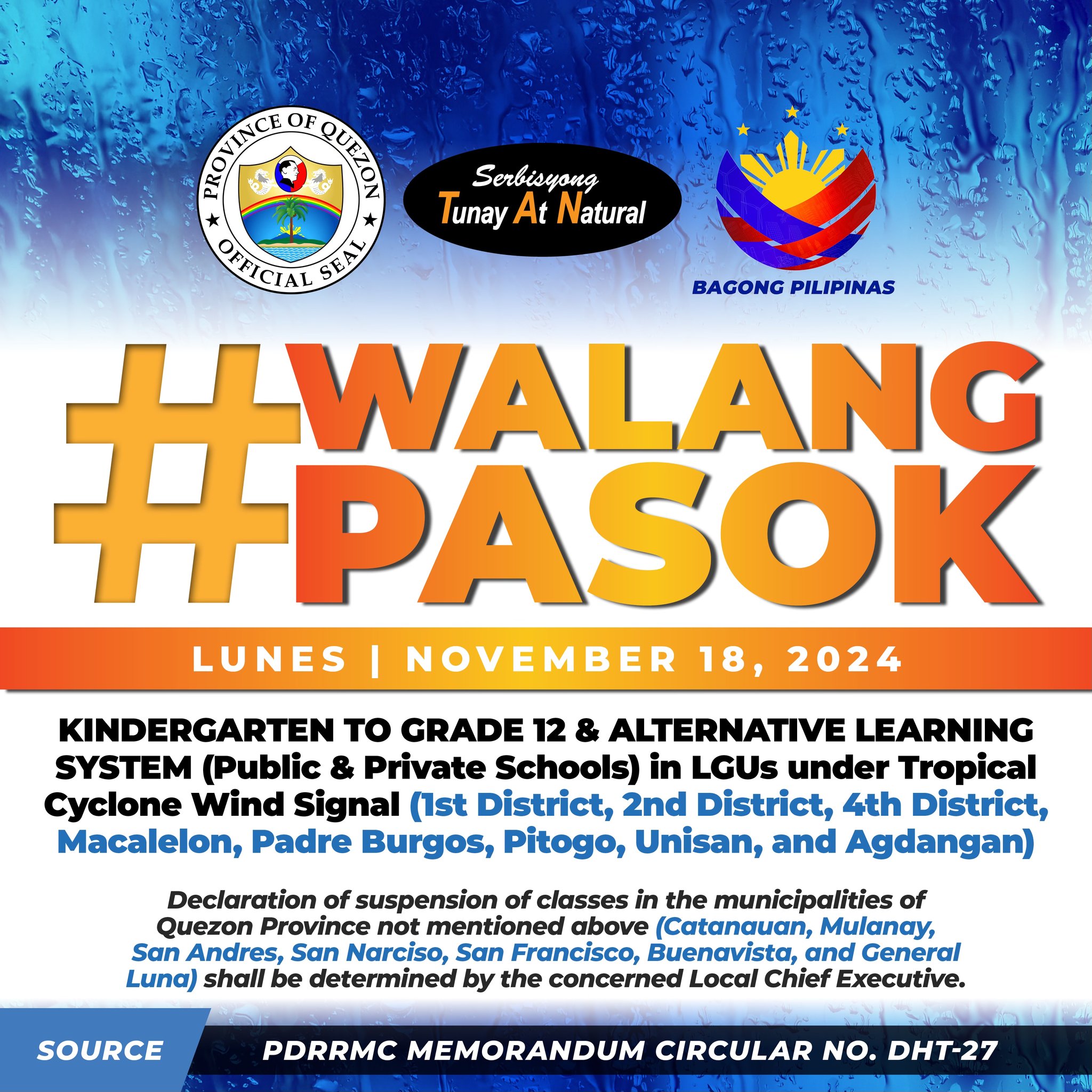 Walang Pasok, November 18, 2024