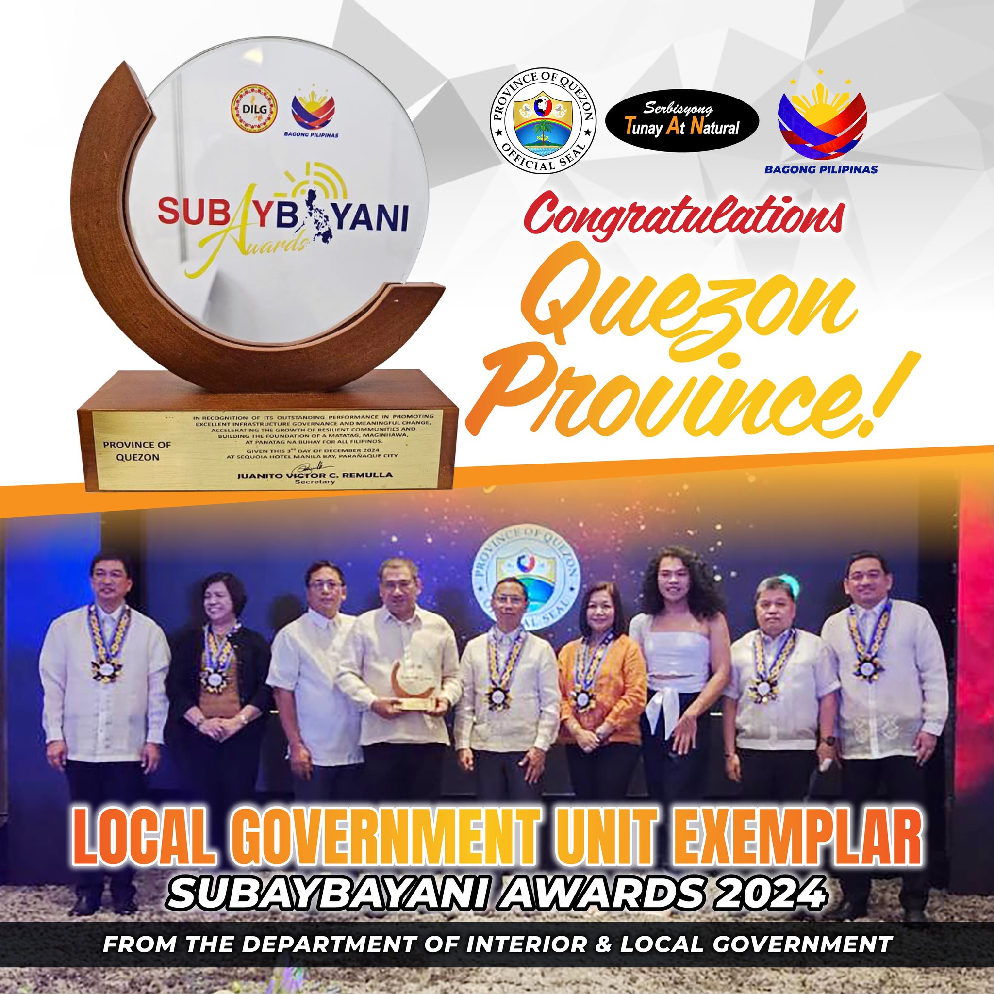 Congratulations Quezon Province! SUBAYBAYANI AWARDS 2024 | December 3, 2024