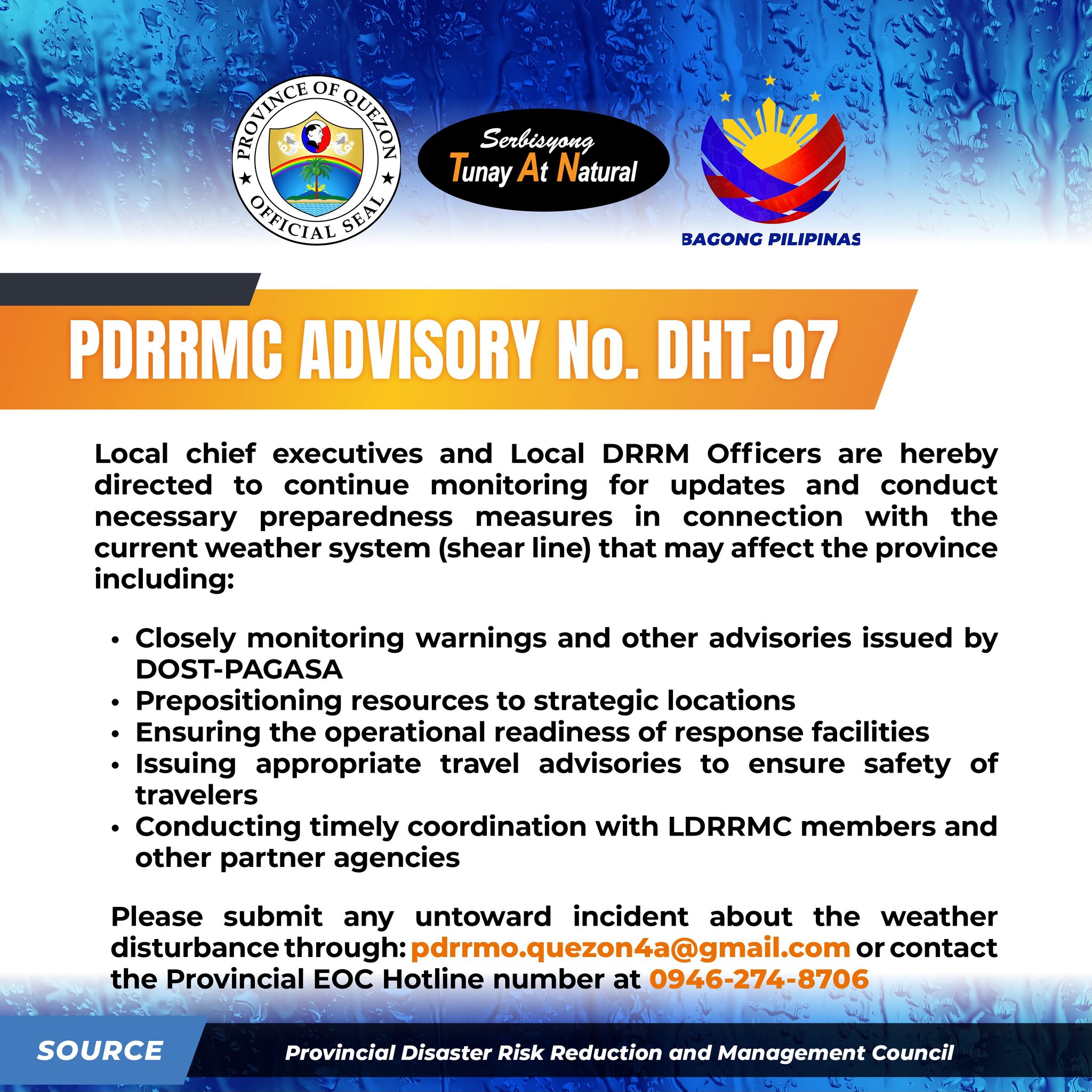 PDRRMC ADVISORY No. DHT-07