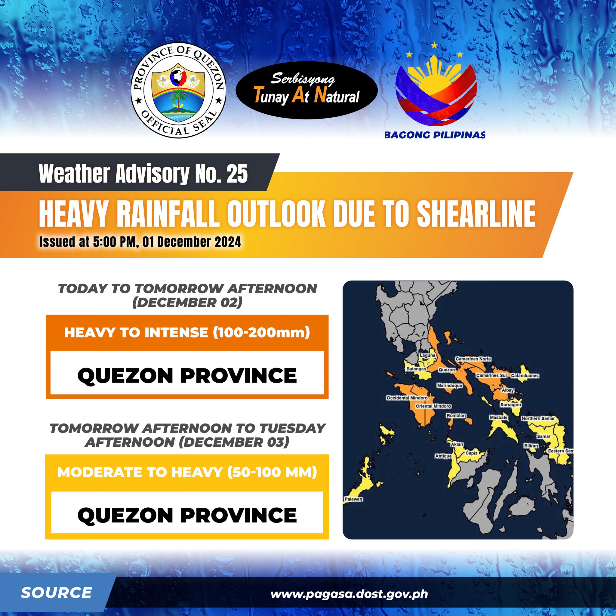 Weather Advisory No. 25 For: Shear Line Issued at: Dec. 1, 2024, 5 p.m.