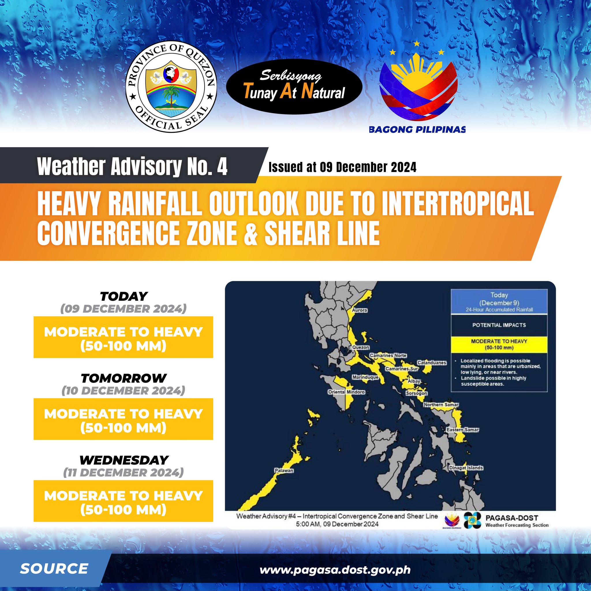 𝐖𝐞𝐚𝐭𝐡𝐞𝐫 𝐀𝐝𝐯𝐢𝐬𝐨𝐫𝐲 𝐍𝐨. 𝟒 For: Intertropical Convergence Zone and Shear Line Issued at: Dec. 9, 2024