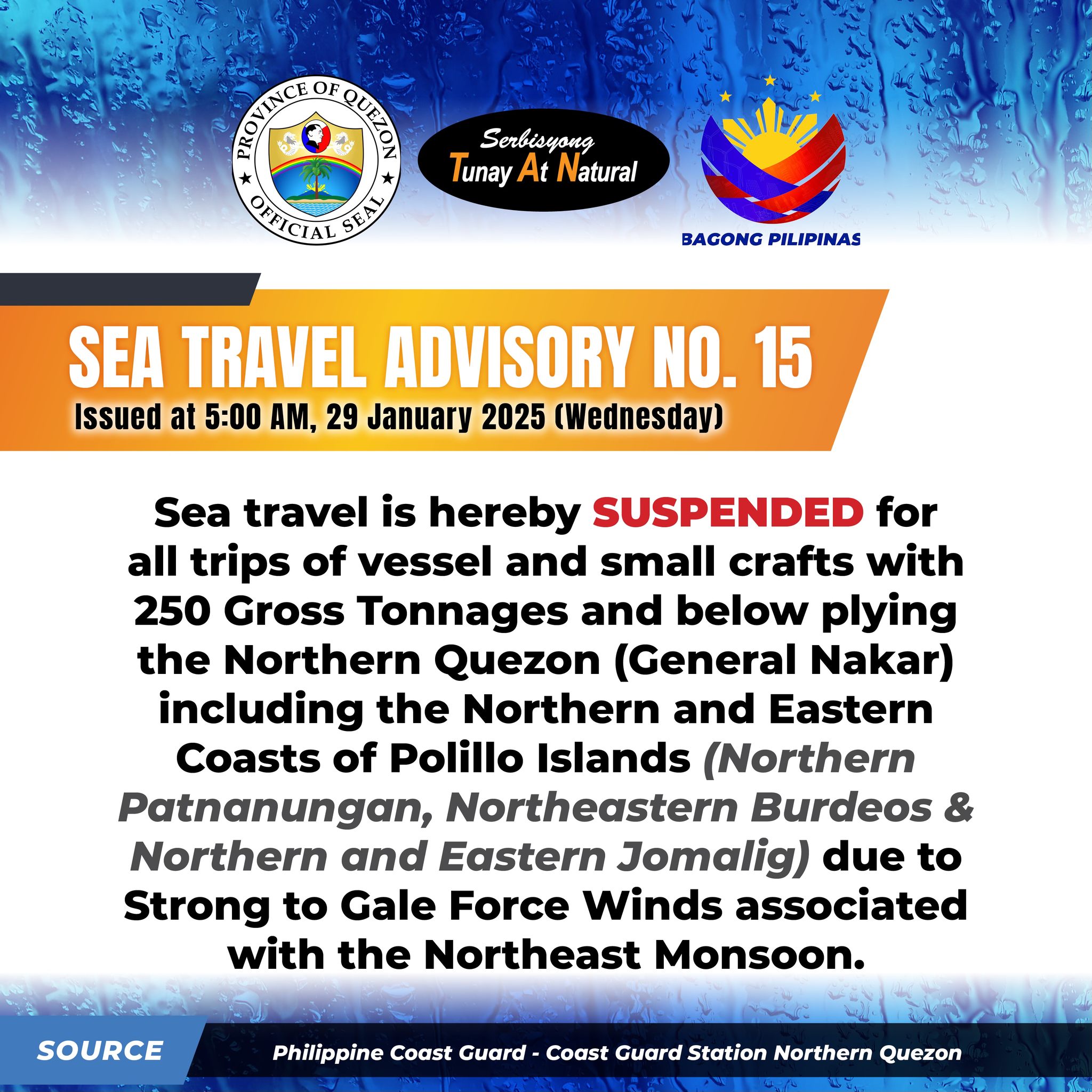 SEA TRAVEL ADVISORY NO. 15 | January 29, 2025