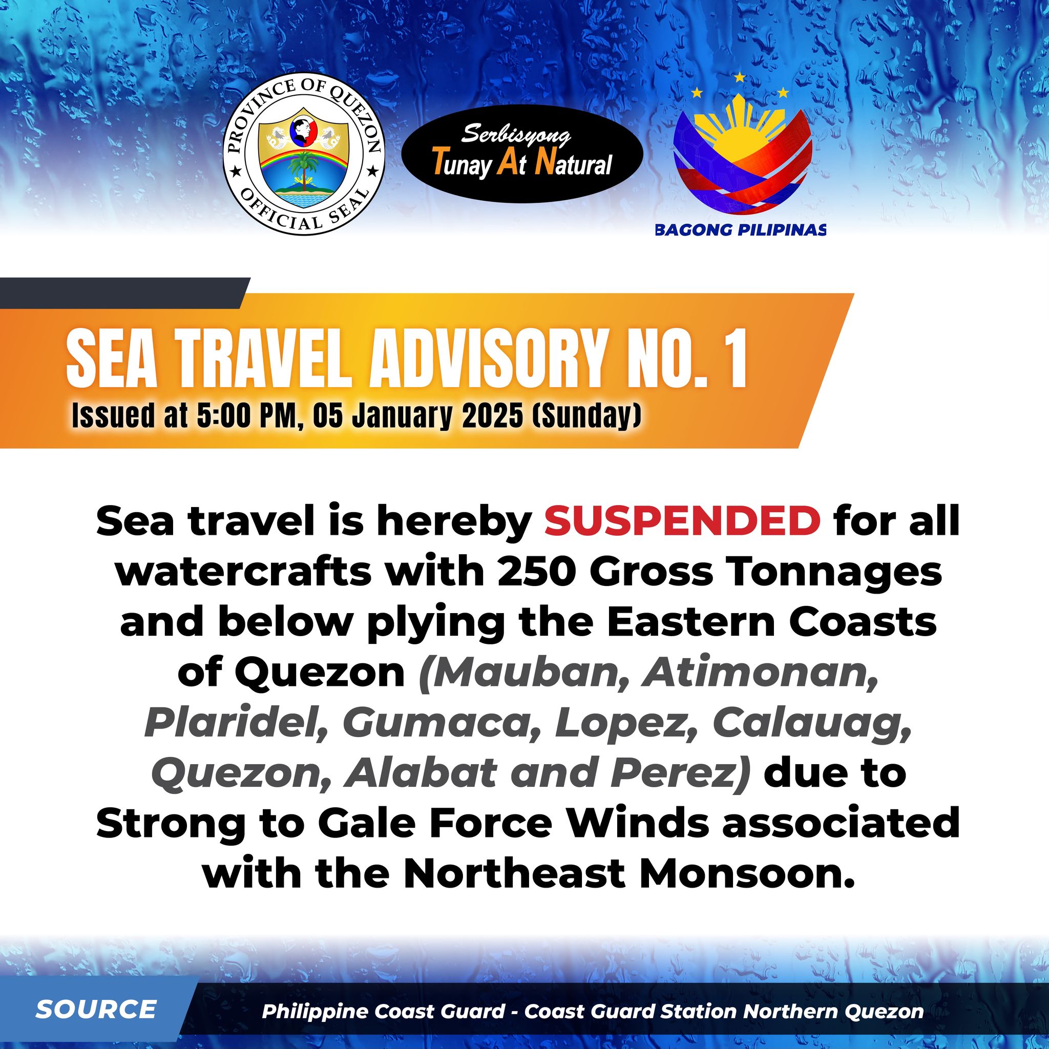 Sea Travel Advisory No. 1 | January 5, 2025