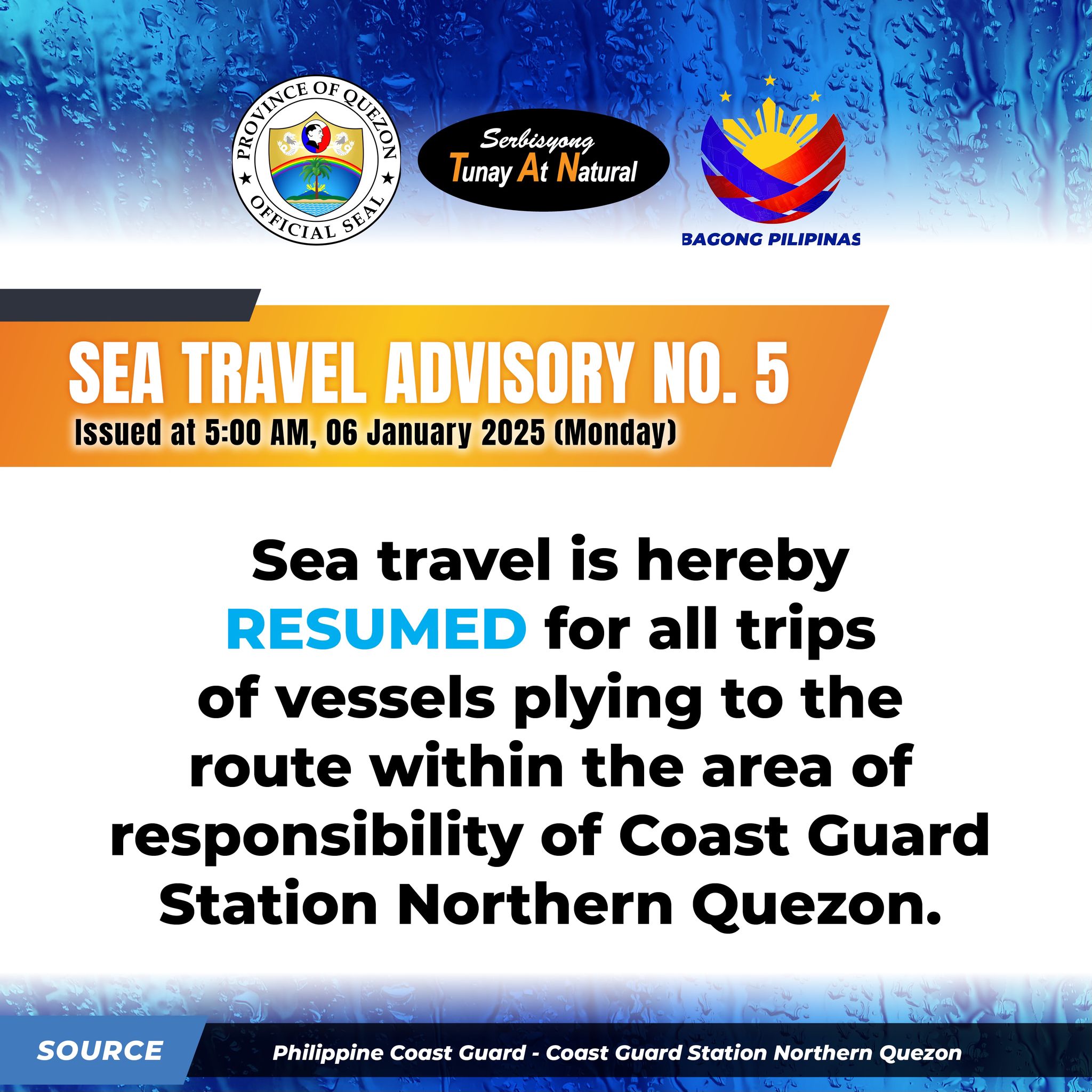 Sea Travel Advisory No. 5 | January 6, 2025