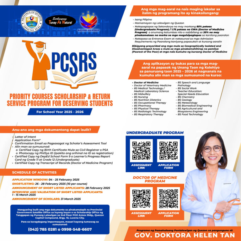 PRIORITY COURSES SCHOLARSHIP & RETURN SERVICE PROGRAM FOR DESERVING STUDENTS | February 3, 2025