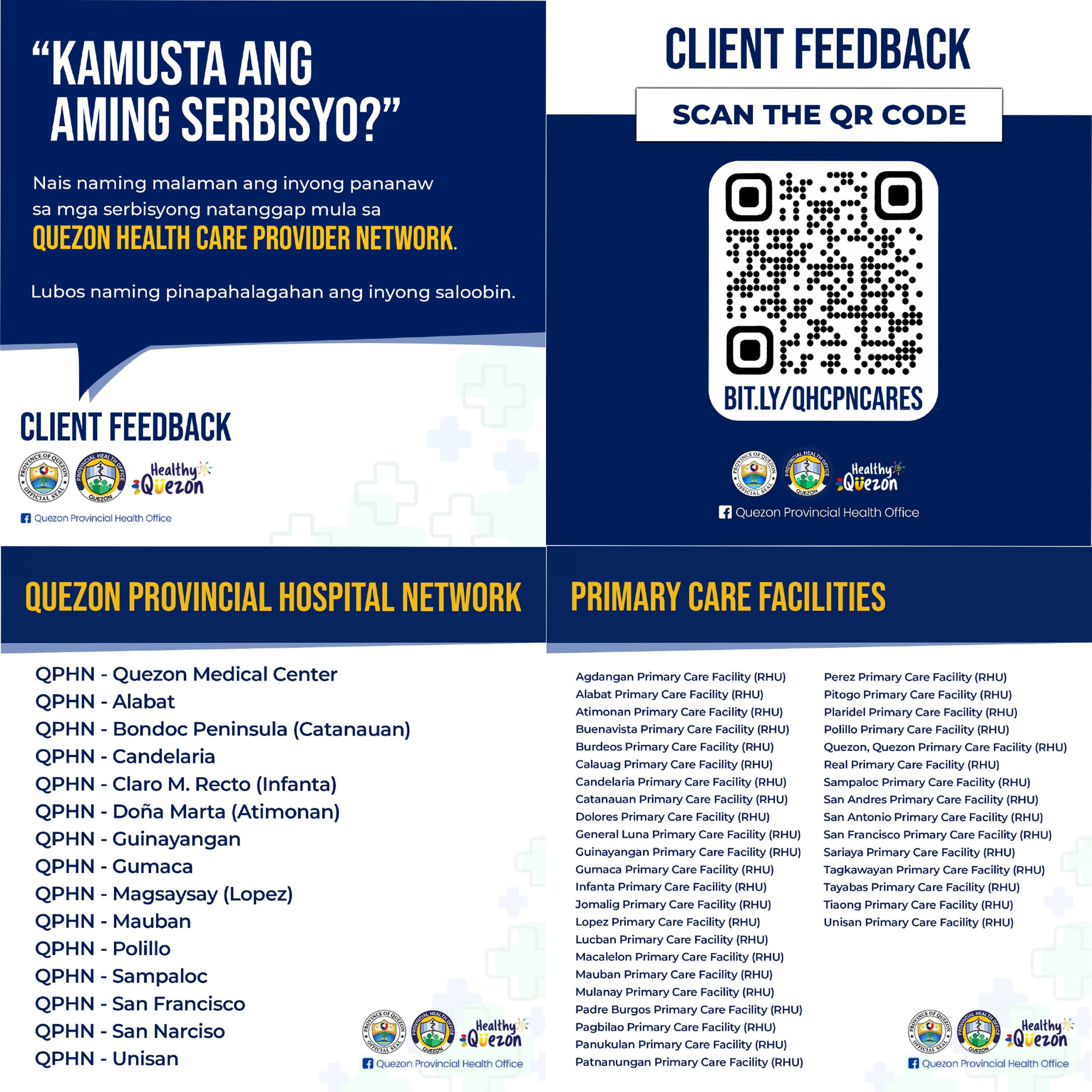 QUEZON HEALTH CARE PROVIDER NETWORK – Client Feedback Form | April 25, 2025