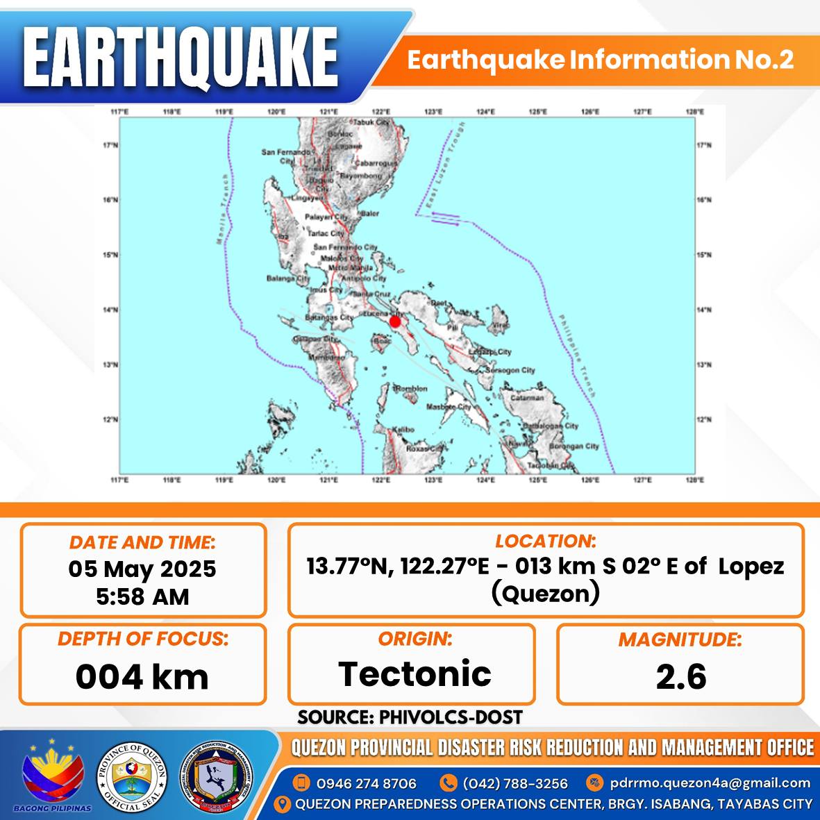 Earthquake Information No. 2 | May 5, 2025