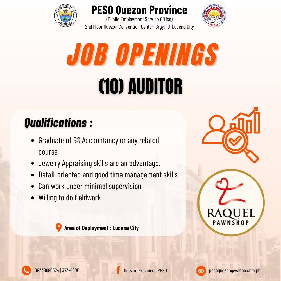 Job Openings – Raquel Pawnshop | May 15, 2025